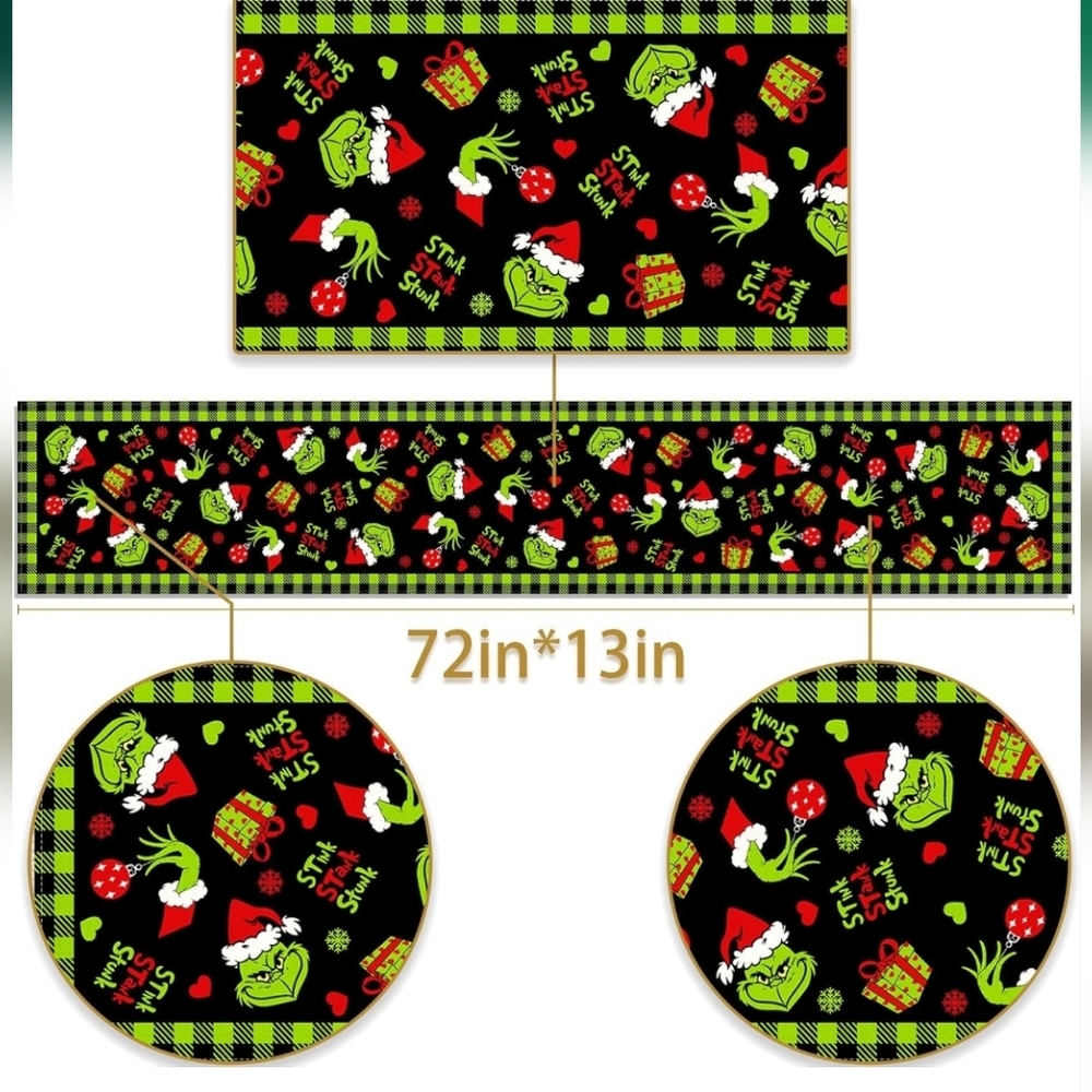 NEW! Festive Grinch Holiday Table Runner - Picture 3 of 4